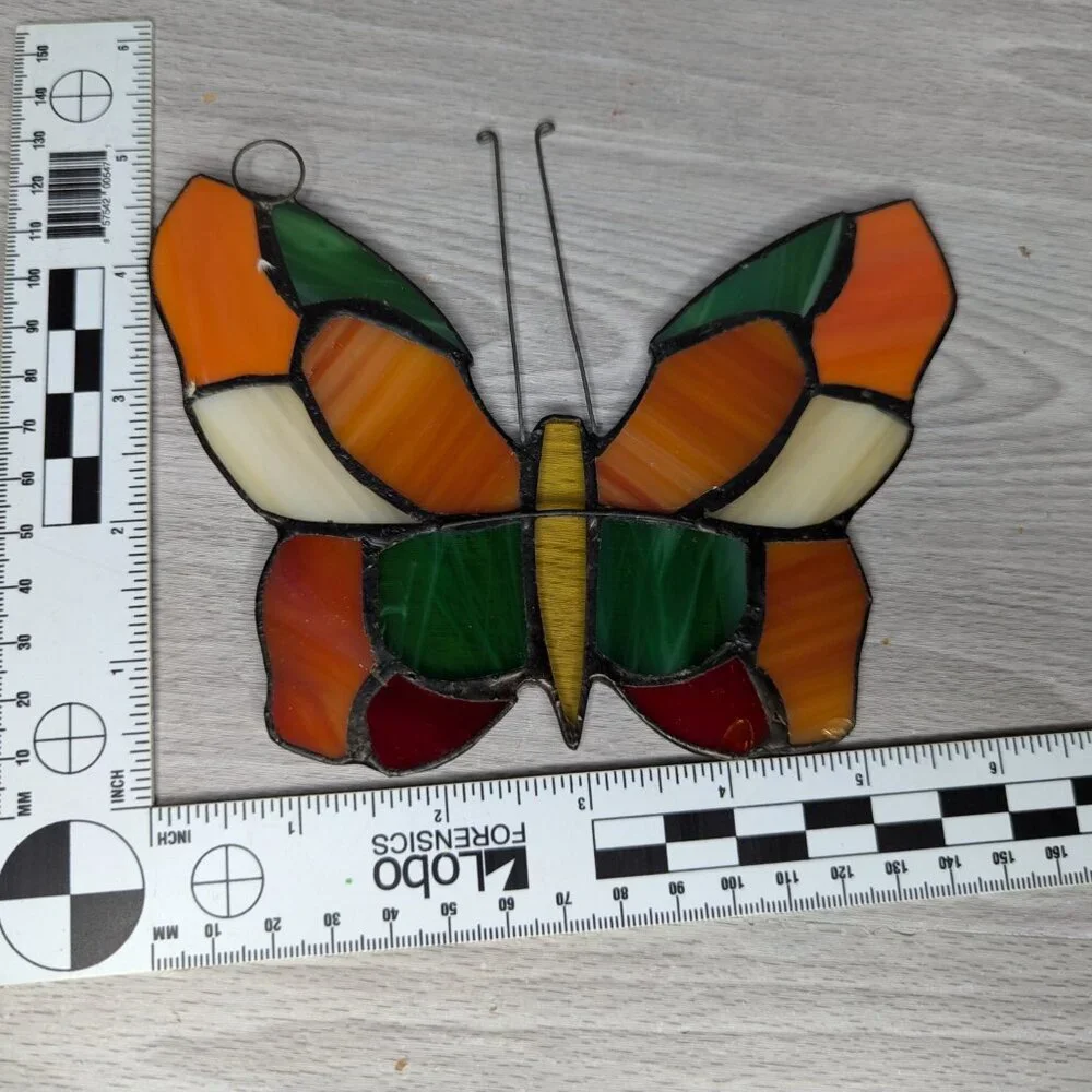 Colorful Stained Glass Butterfly Suncatcher with Antenna
